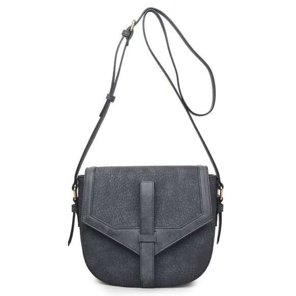 Crossbody Shoulder Strap Dark Grey Vegan Faux Leather Messenger Bag - Picture 1 of 11